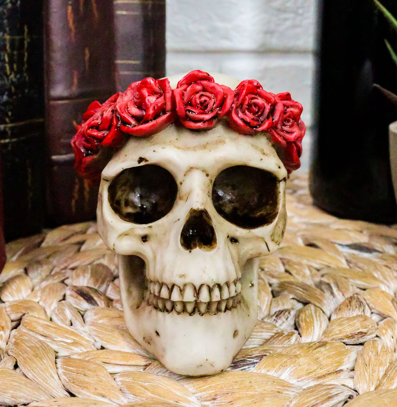 Ebros Day of The Dead Red Rose Laurel Flower Wreath Sugar Skull Figurine Decor 4.5"L