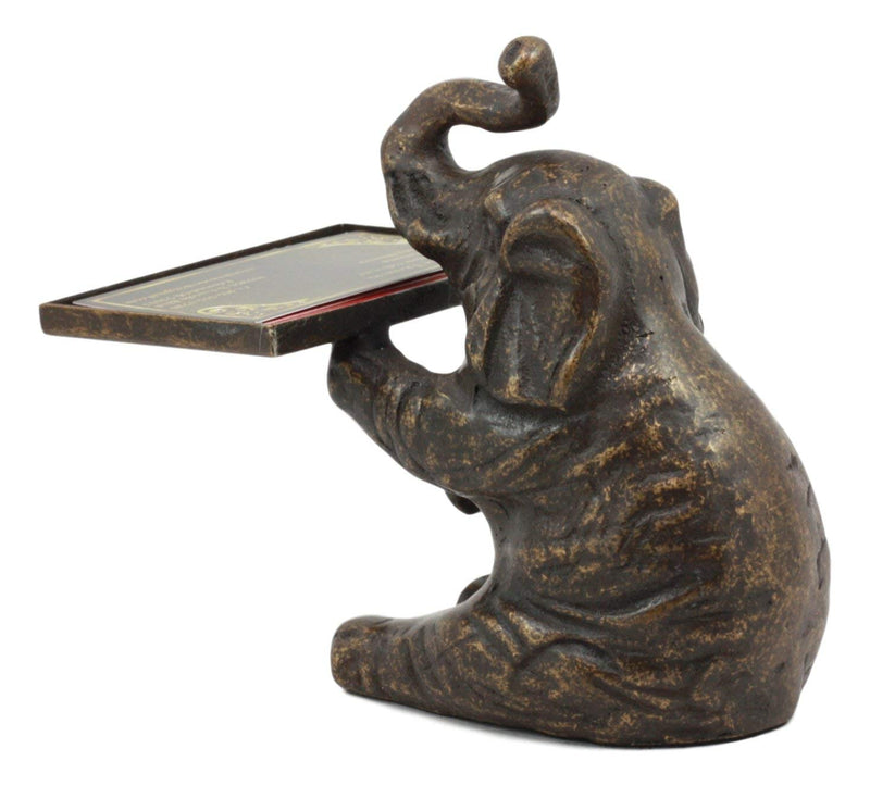 Ebros Solid Brass Trumpeting Elephant Business Card Holder Statue 5.25"H Pachyderm Art