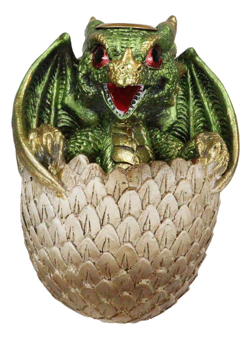 Green Wyrmling Baby Dragon On Golden Egg Backflow Incense Cone Burner Figurine