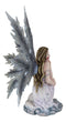 Blue Frozen Ice Fairy with Frost Flake Wings Crouching by Snow Wolf Pup Figurine