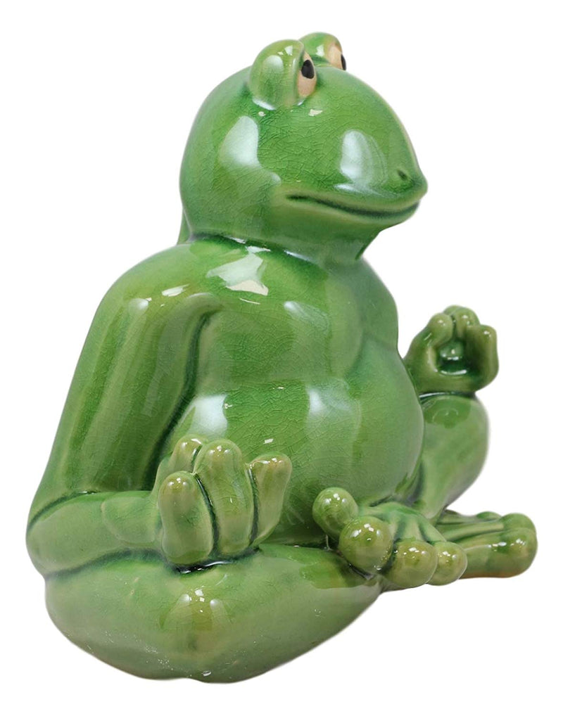 Ebros 11.5" Wide Lotus Dreams Ceramic Whimsical Meditating Yoga Green Frog Home and Garden Statue Zen Inner Peace Frogs Decorative Sculpture Accent - Ebros Gift