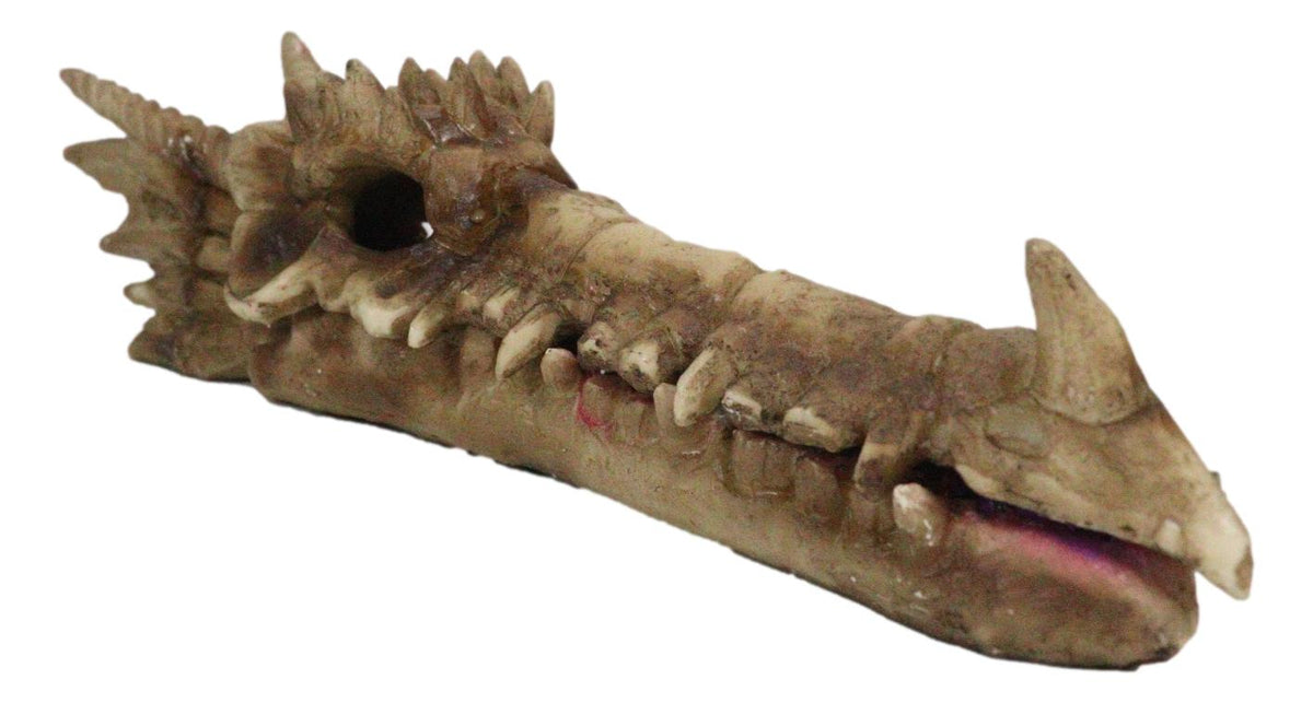Dragon Fossil Skull Skeleton Incense Burner Box With Purple Faux Crystal Geode - Ebros Gift