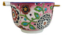Floral Pink Polkadot Art Splash Ramen Noodles Soup Large 6"D Bowl W/ Chopsticks