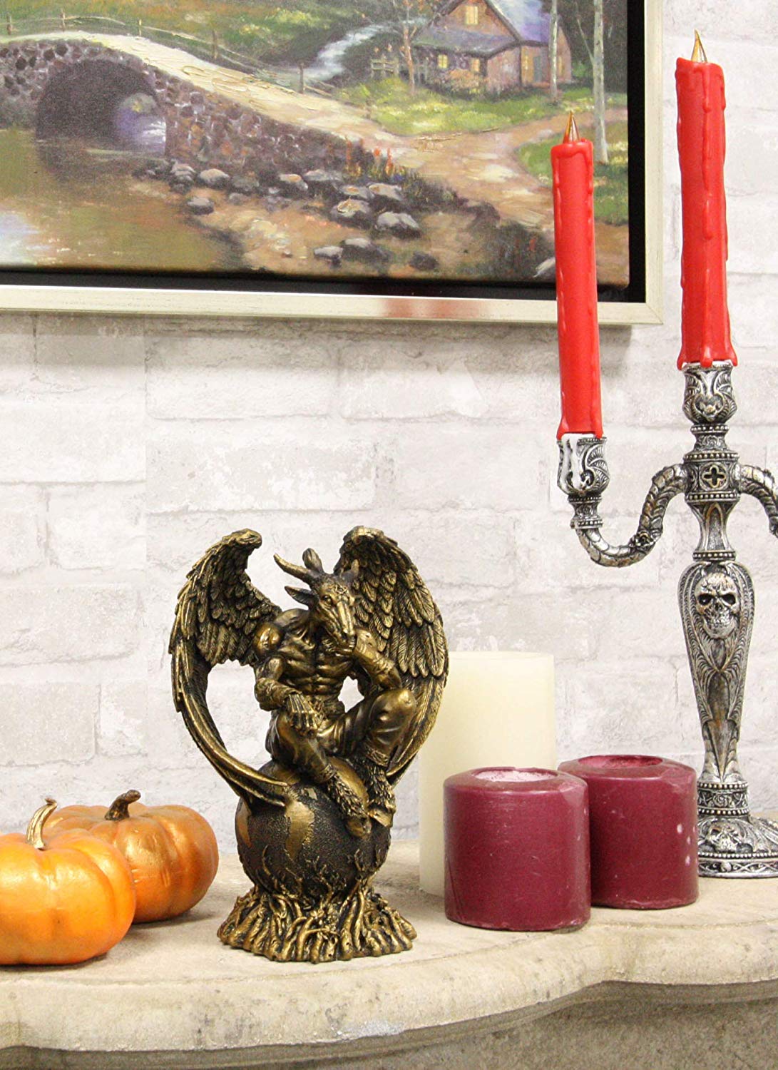 Ebros Gift Sabbatic Goat The Thinker Baphomet Sitting On The Globe Statue 7.75" Tall Baphomet With Pentagram Star Altar Figurine - Ebros Gift