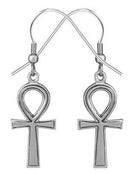 Ebros Ancient Egyptian Theme Stainless Steel Ankh Key Dangle Earrings Pair Accessory