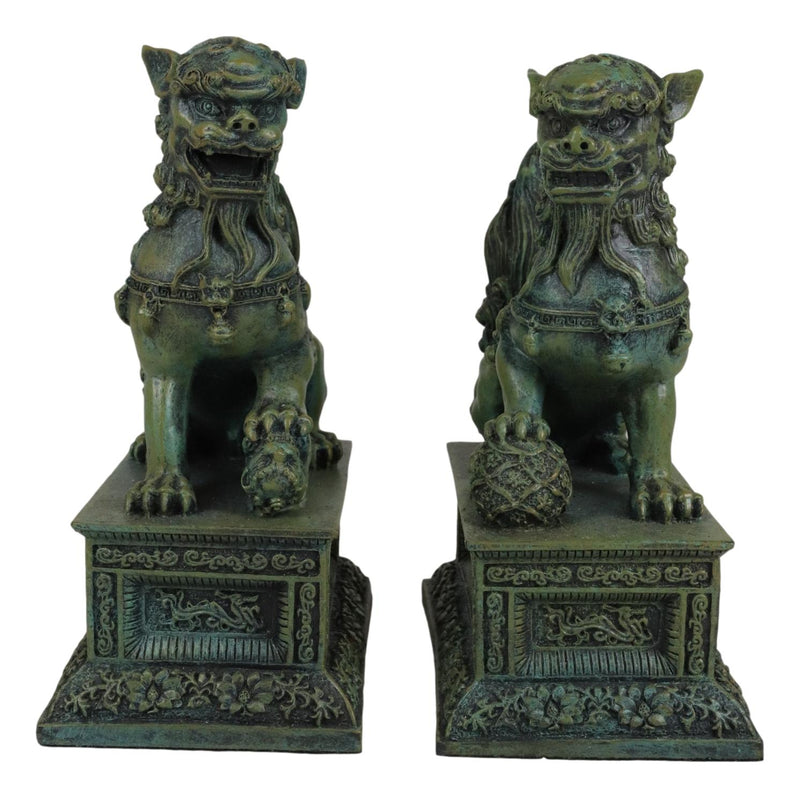Ebros Chinese Forbidden Palace Guardian Pair Fu Foo Dogs Lions Figurine Bookends Set