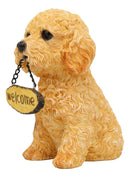 Ebros Gift Set of 4 Dogs Realistic Poodle Fawn and Black Labrador and Yorkshire Terrier Puppies Figurines with Greeting Signs As Welcome Home Decor Pet Pals Dog Sculpture 6.25" Tall Memorial Statues