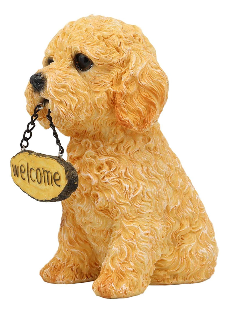 Ebros Gift Set of 4 Dogs Realistic Poodle Fawn and Black Labrador and Yorkshire Terrier Puppies Figurines with Greeting Signs As Welcome Home Decor Pet Pals Dog Sculpture 6.25" Tall Memorial Statues