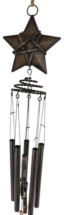 Rustic Western Lone Star With Barbed Wire Cords And Pistol Guns Wind Chime Decor