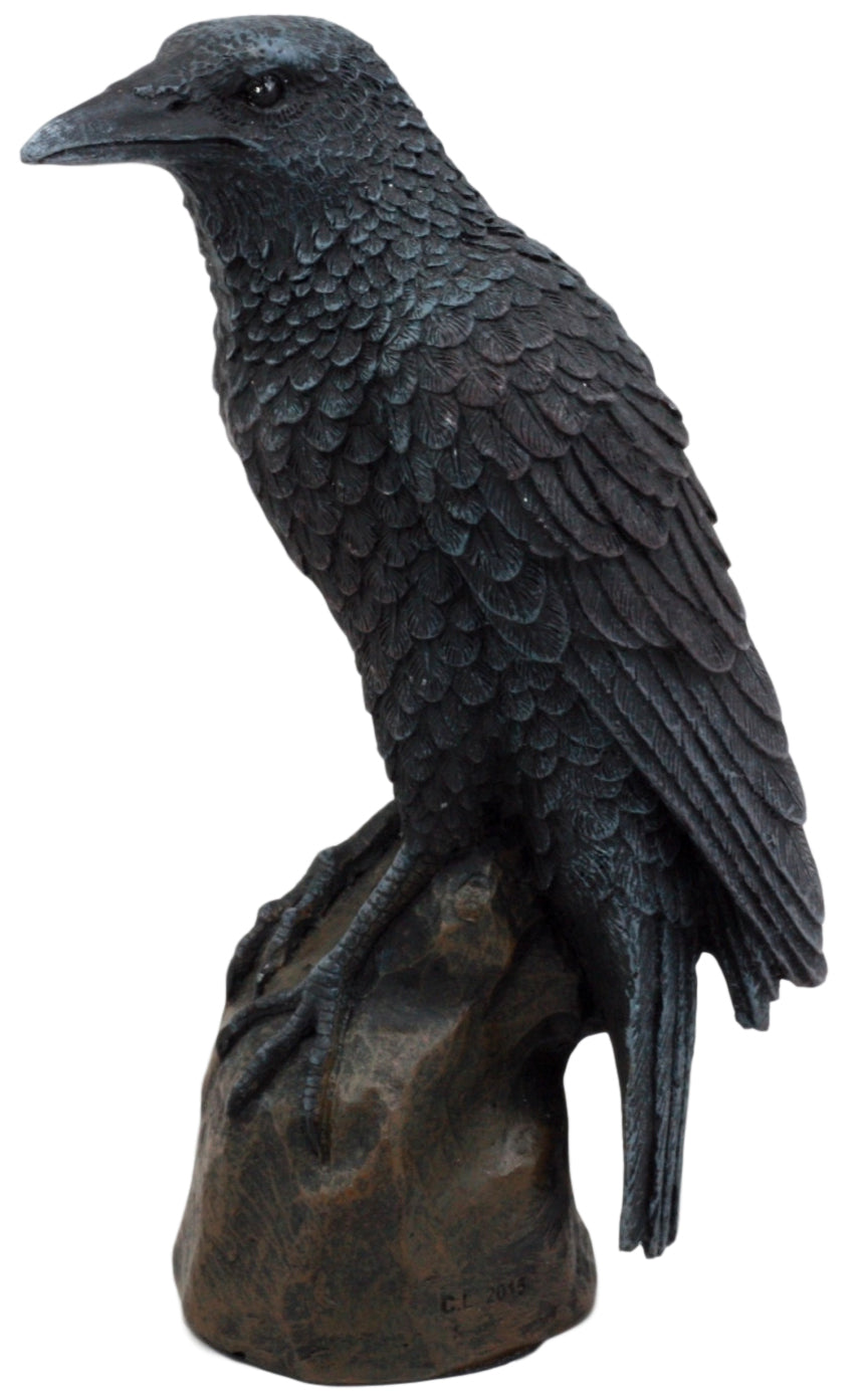 Ebros Gothic Raven Statue Crow Scavenger Bird Perching On Rock Figurine 6"H - Ebros Gift