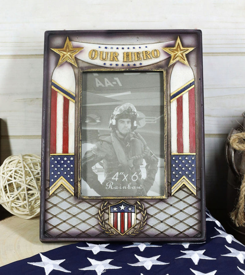 Military Patriotic USA Flag Star Veteran Memorial Our Hero 4"X6" Picture Frame