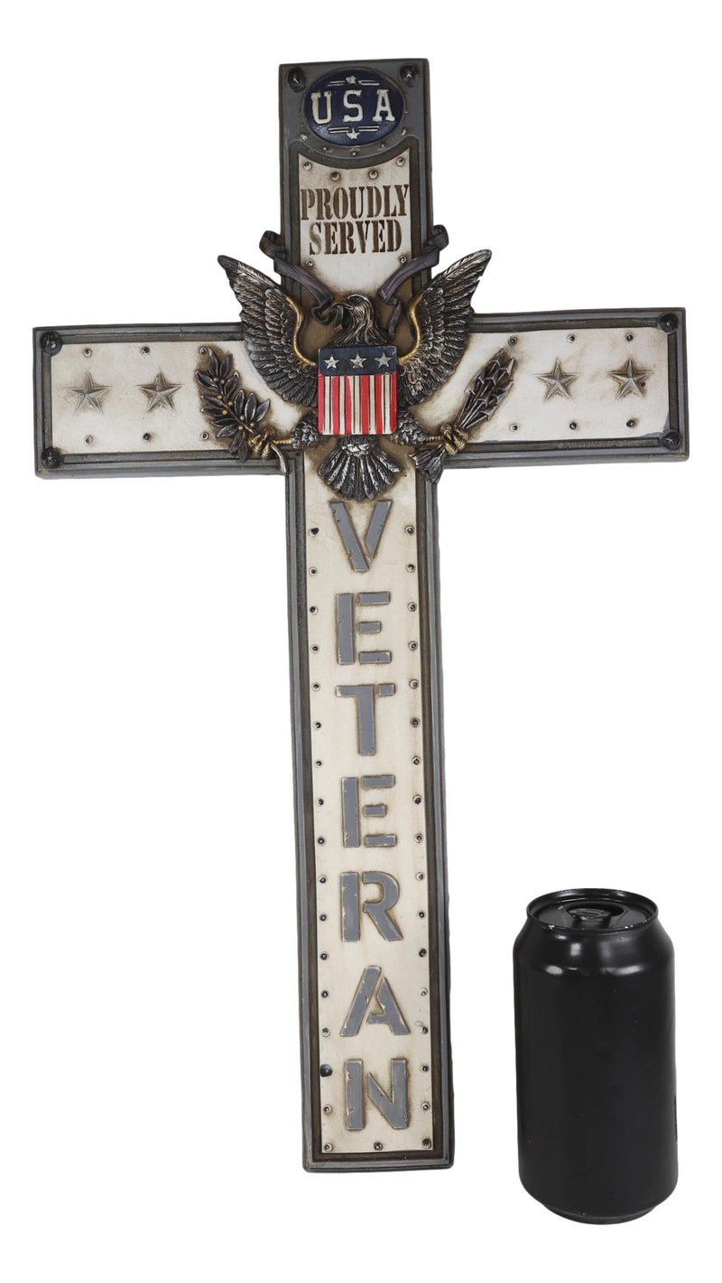 Rustic USA Proudly Served American Flag Great Seal Eagle Veteran Wall Cross