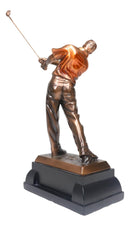 Professional Golfer Swinging Golf Club Bronze Electroplated Decor Statue 15" H