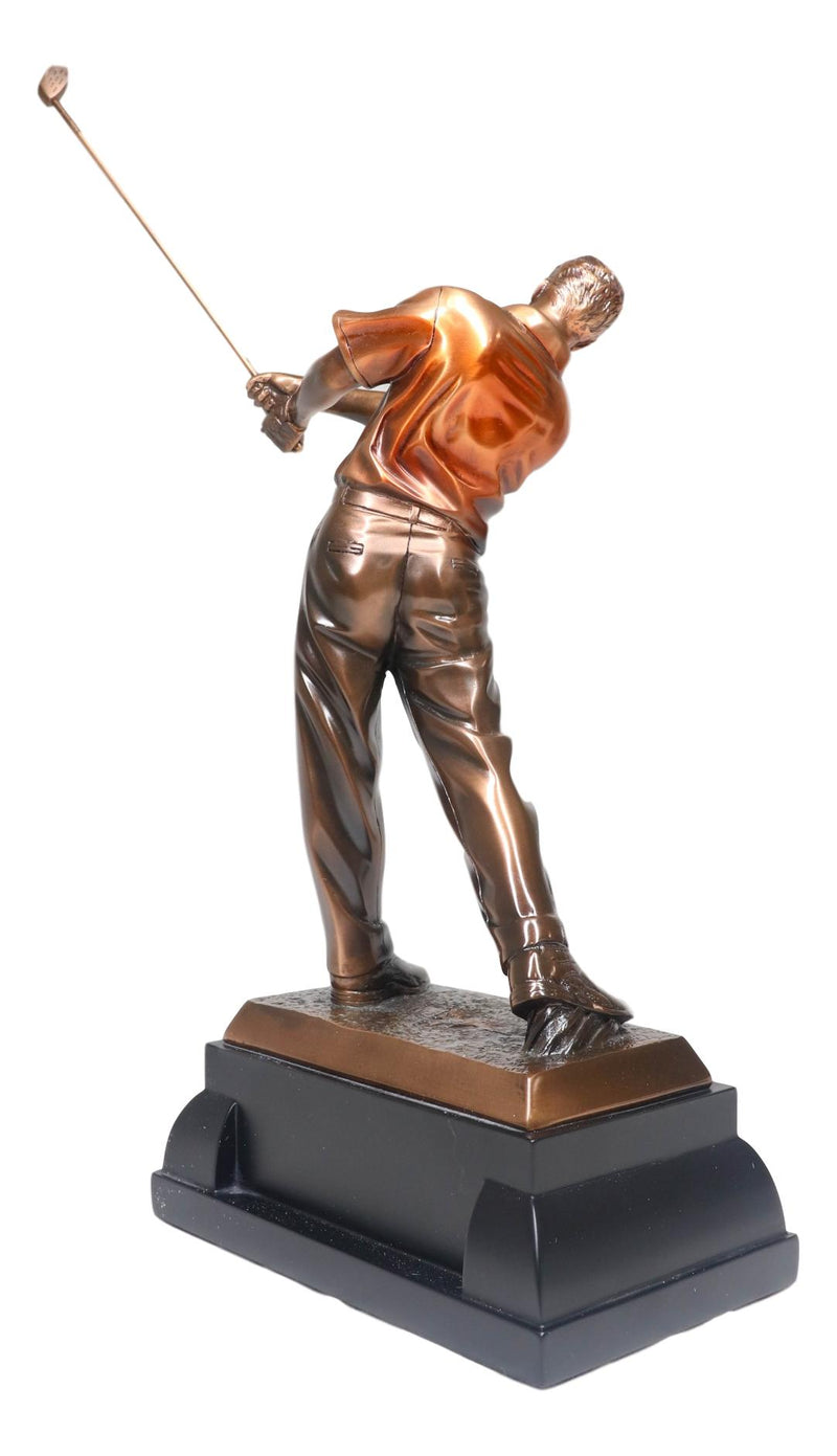 Professional Golfer Swinging Golf Club Bronze Electroplated Decor Statue 15" H