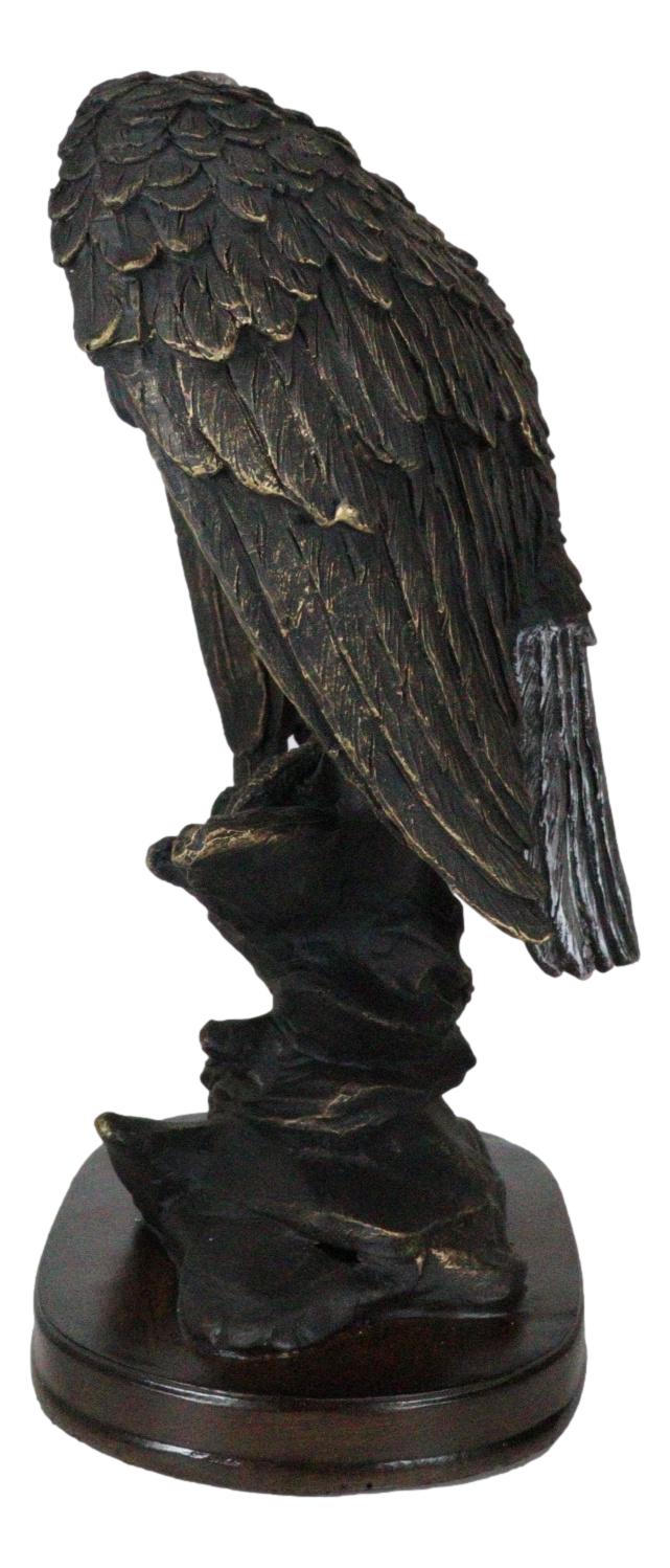 American Patriotic Large Bald Eagle Perched On Rocky Cliff Resin Figurine 10"H