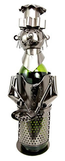 Ebros Gift Head Chef With Pan & Spatula Hand Made Metal Wine Bottle Holder Caddy Decor Figurine 14.5"H