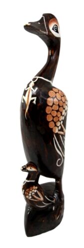 Balinese Wood Handicrafts Waterfront Mother Duck & Duckling Figurine 16.5"Long