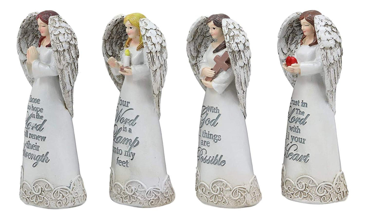 Ebros 4.25" Tall Colorful Divine Heavenly Angels with Inspirational Scriptures Figurine Set of 4 Angelic Hosts of Prayer and Faith Statues Home Decor Christmas Graduation Housewarming Gifts - Ebros Gift