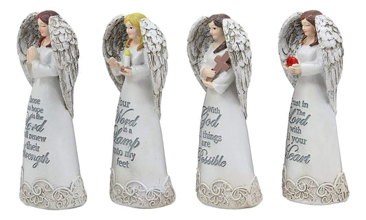 Ebros 4.25" Tall Colorful Divine Heavenly Angels with Inspirational Scriptures Figurine Set of 4 Angelic Hosts of Prayer and Faith Statues Home Decor Christmas Graduation Housewarming Gifts - Ebros Gift