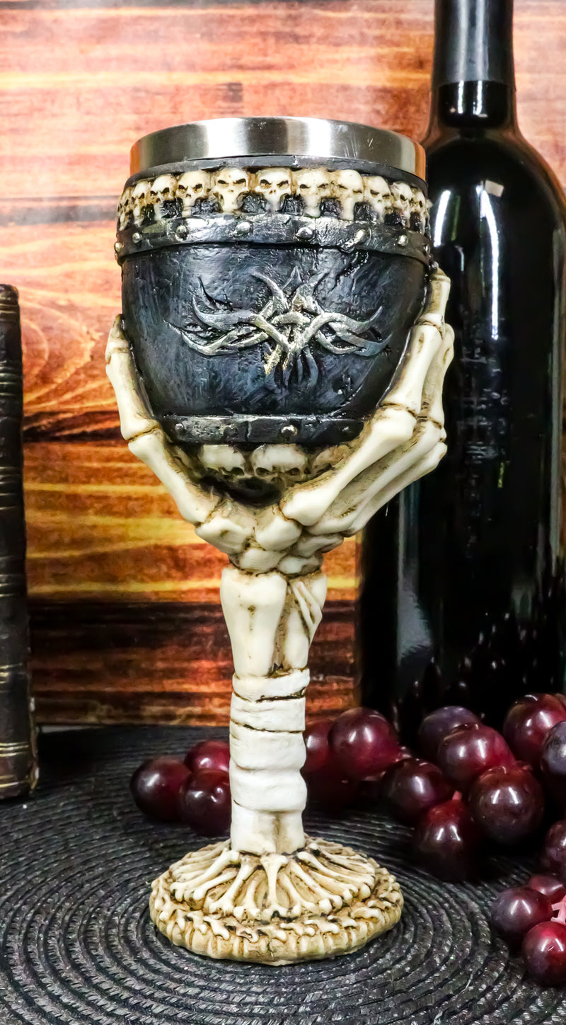 Ebros Skeleton Hand Bones Wine Chalice Goblet 6oz Cup Mummy Grip Of Death