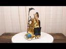 Seated Gold Santa Muerte With Scythe Scales of Justice And Wise Owl Figurine 9"H