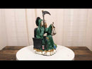 Seated Green Santa Muerte With Scythe Scales of Justice And Wise Owl Figurine 9"